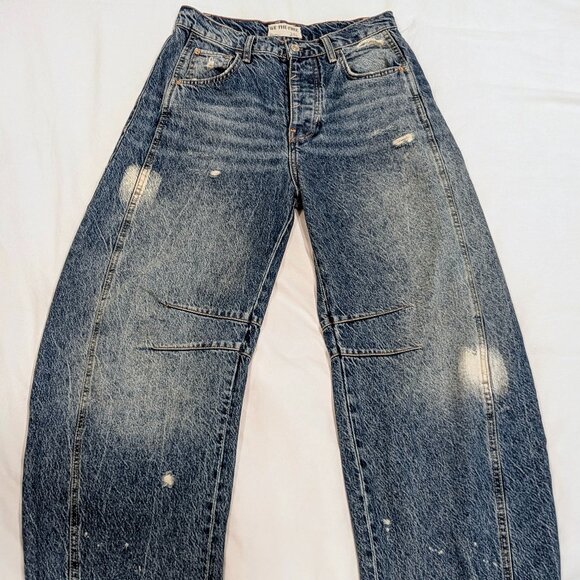Free People We The Free Good Luck Mid-Rise Barrel Jeans, 100 Year Wash,  25 Long - Picture 1 of 3